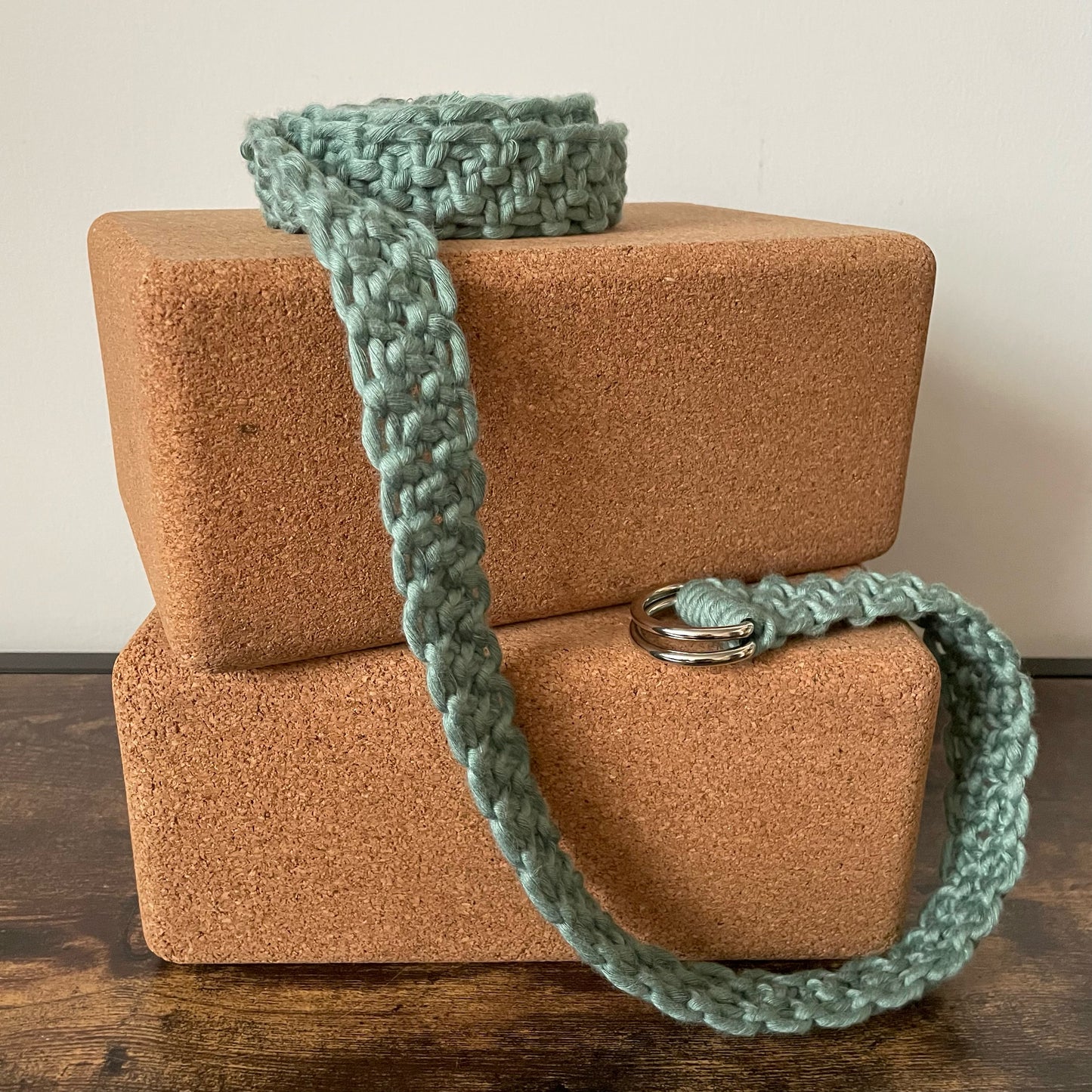 Adjustable Macramé Yoga Strap in Bright Bamboo cord. Color: Pistachio Ice Cream
