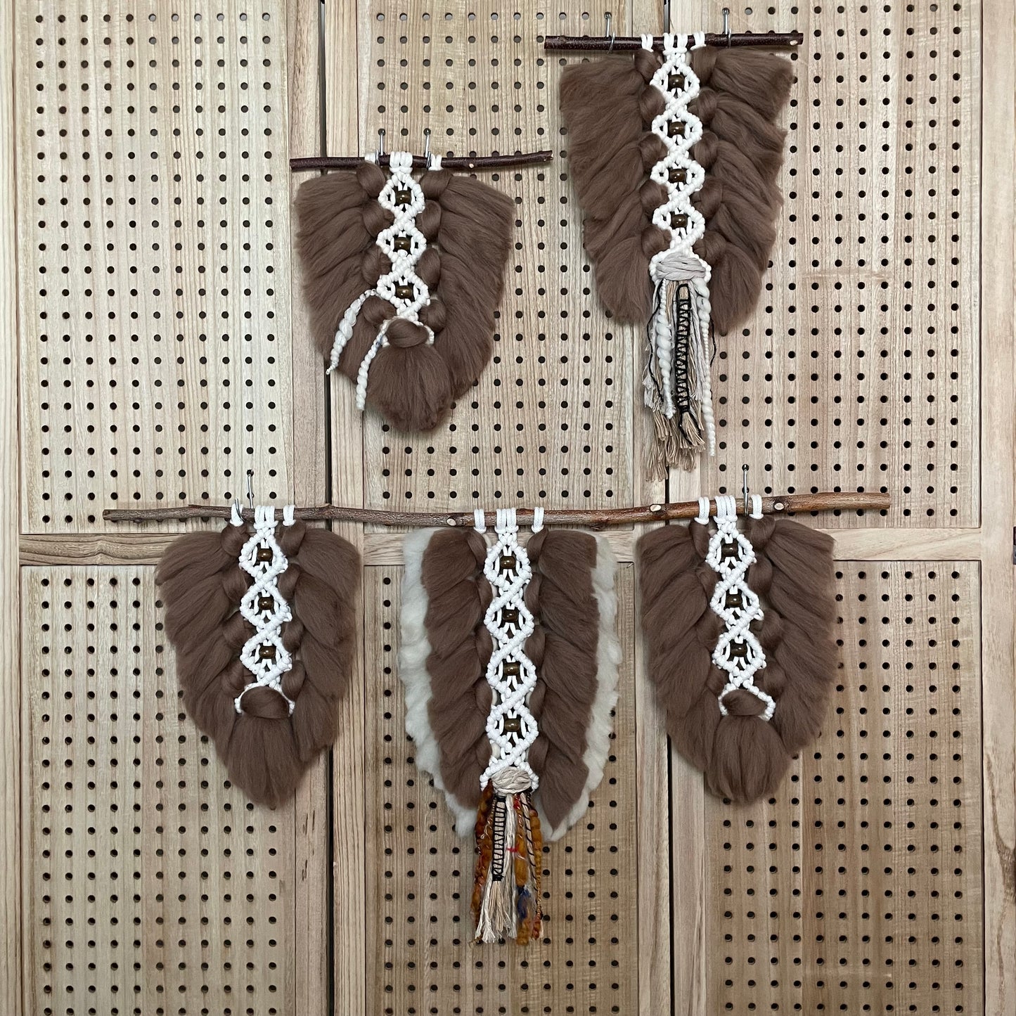 Plumage - Tobacco - Small, Medium, Trio on natural wood panel