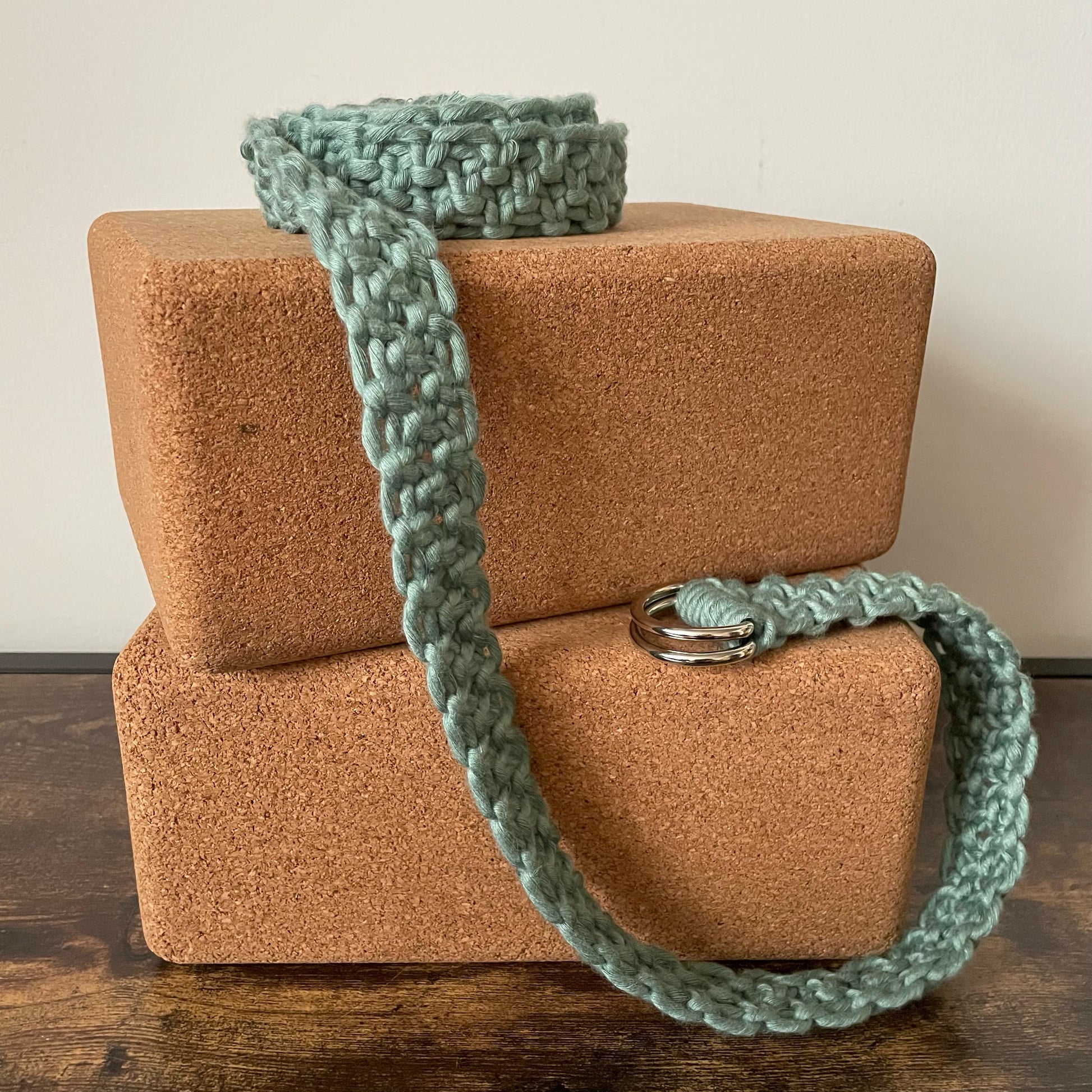 Adjustable Macramé Yoga Strap in Bright Bamboo cord. Color: Pistachio Ice Cream