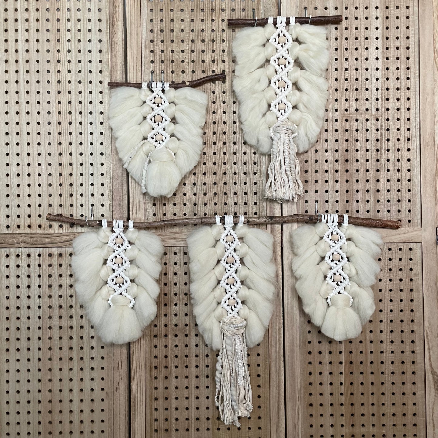 Plumage - Natural - Small, Medium, Trio on natural wood panel